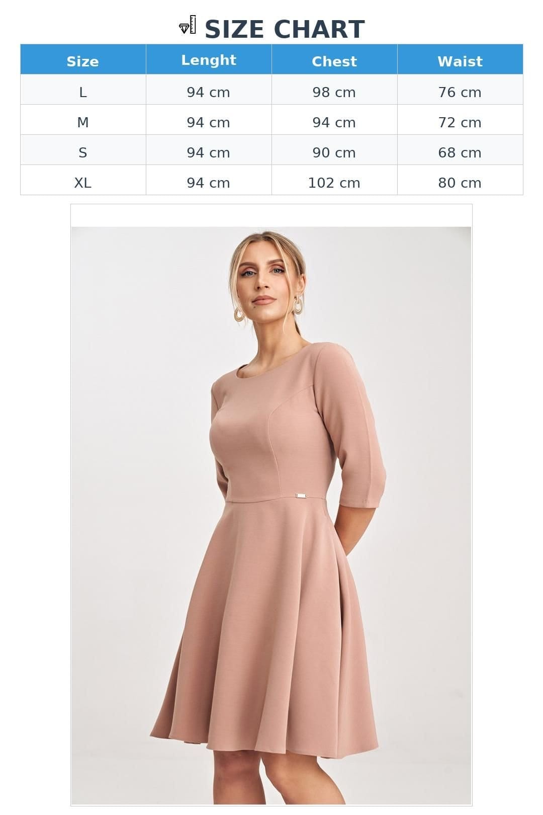Love Lace Love Lace Women's Classic Flared Dress With 3/4 Sleeves in Pink - 4
