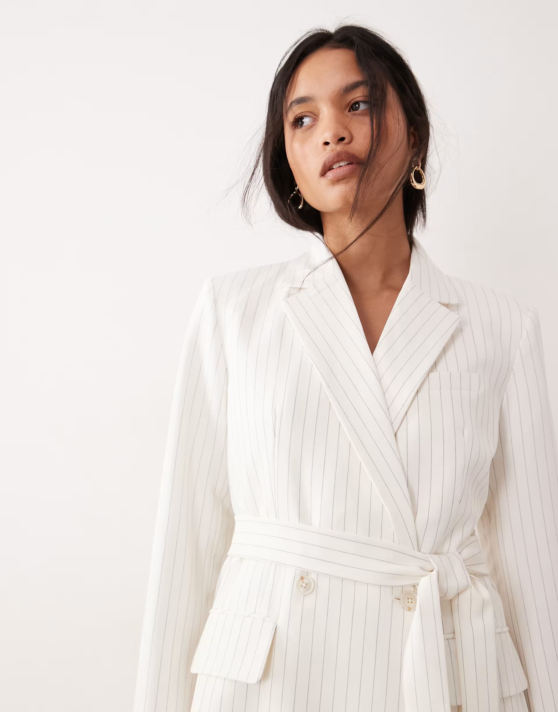 ASOS Good american essential suiting belted blazer co-ord in cream pinstripe 