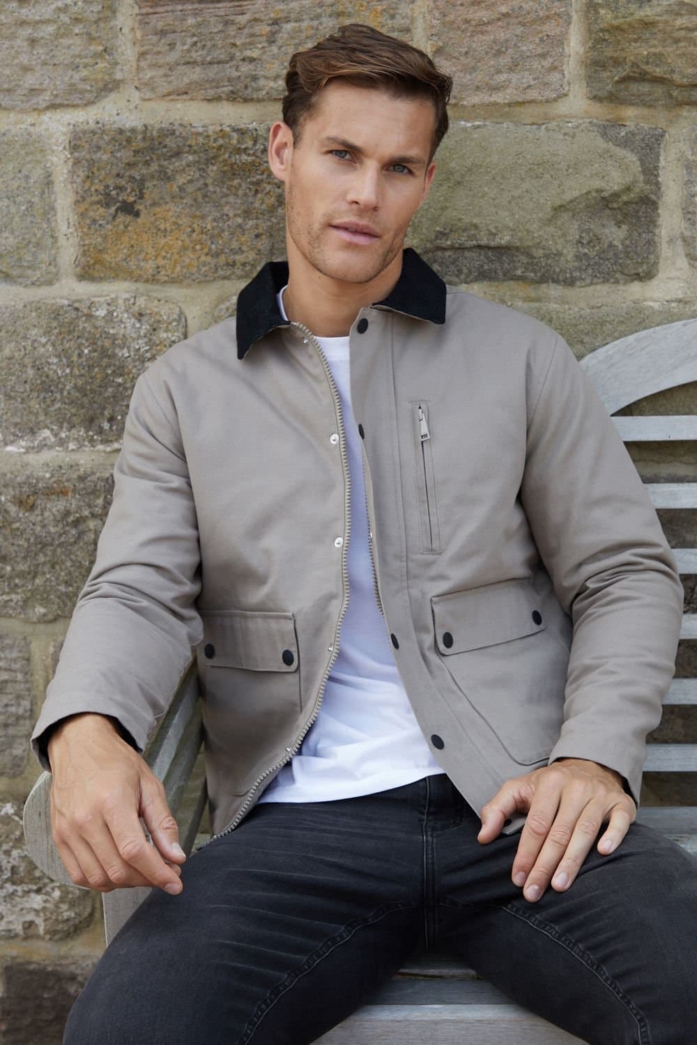 Threadbare Threadbare Men's 'Frawley' Cotton Twill Lightweight Jacket in Light Beige