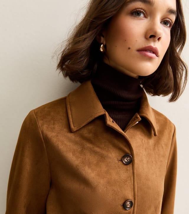 New Look Women's Tan Faux Suede Button Front Jacket New Look - 2