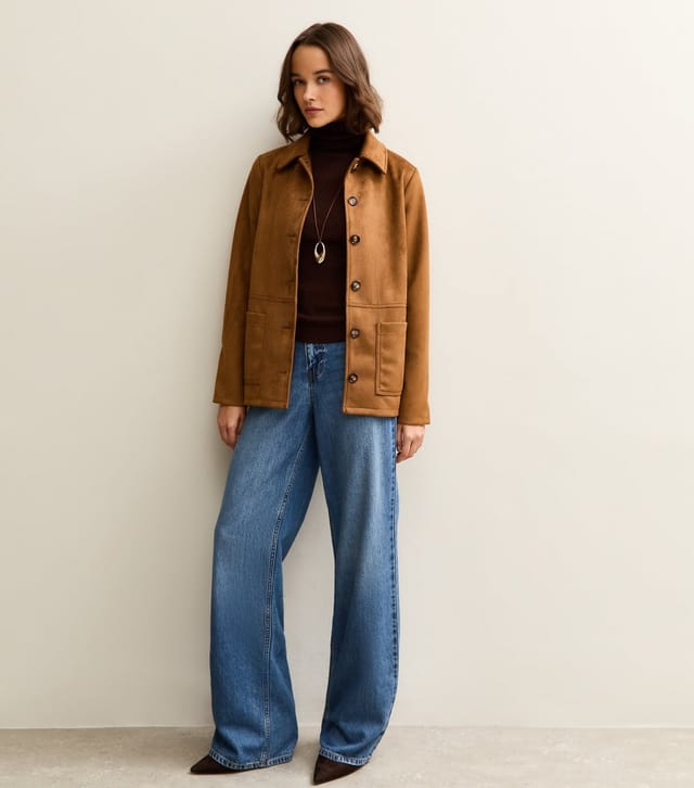 New Look Women's Tan Faux Suede Button Front Jacket New Look - 3