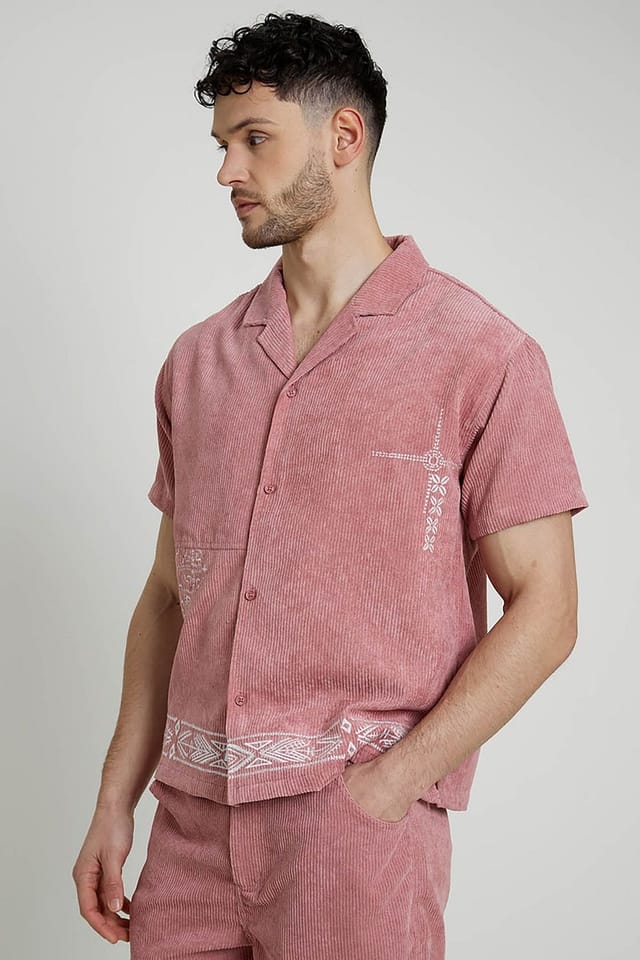 Native Youth Native Youth Men's Short Sleeve Lightweight Embroidered Relaxed Shirt in Pink - 3