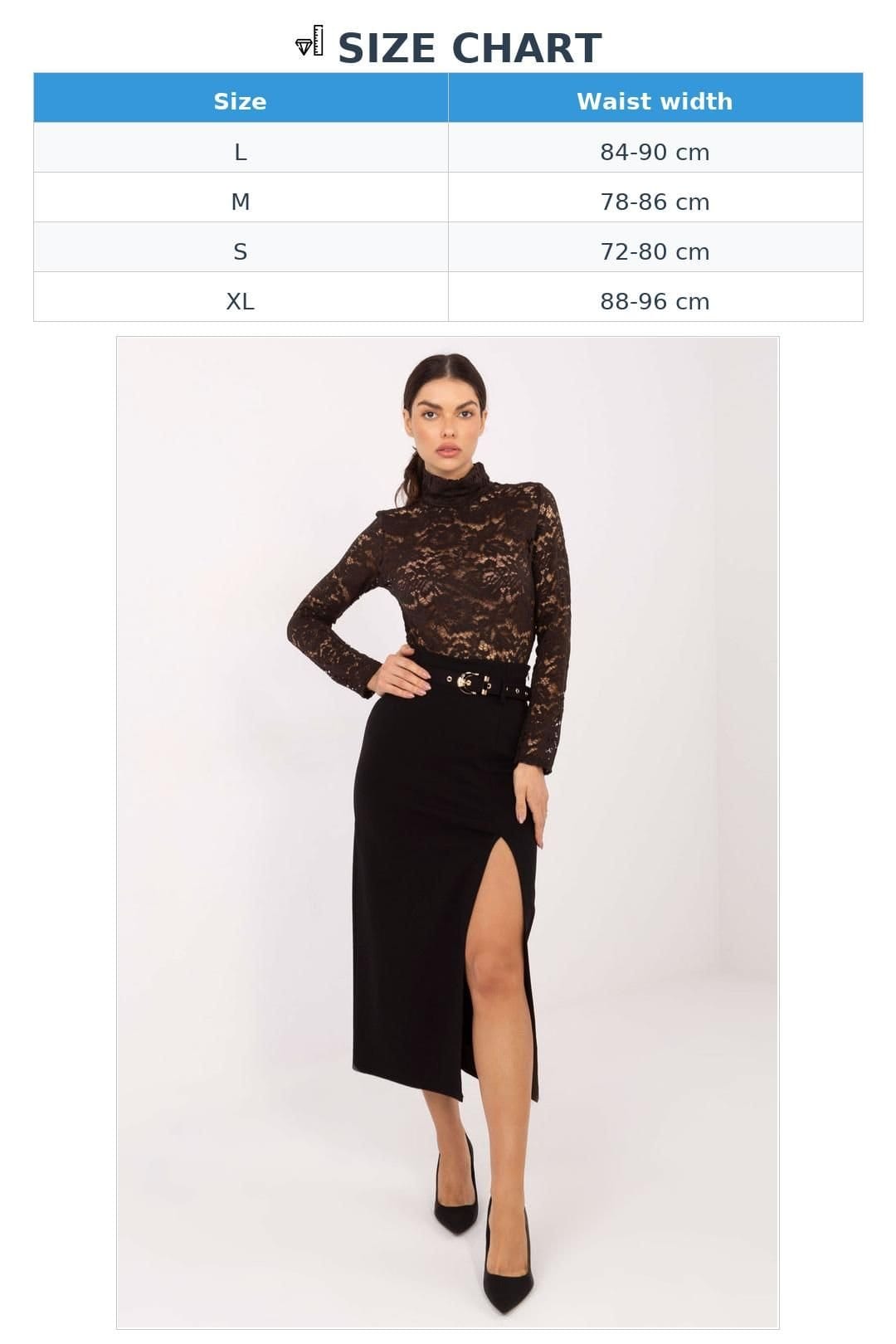 Love Lace Love Lace Women's Draped Midi Skirt With Front Slit Belt in Black - 4
