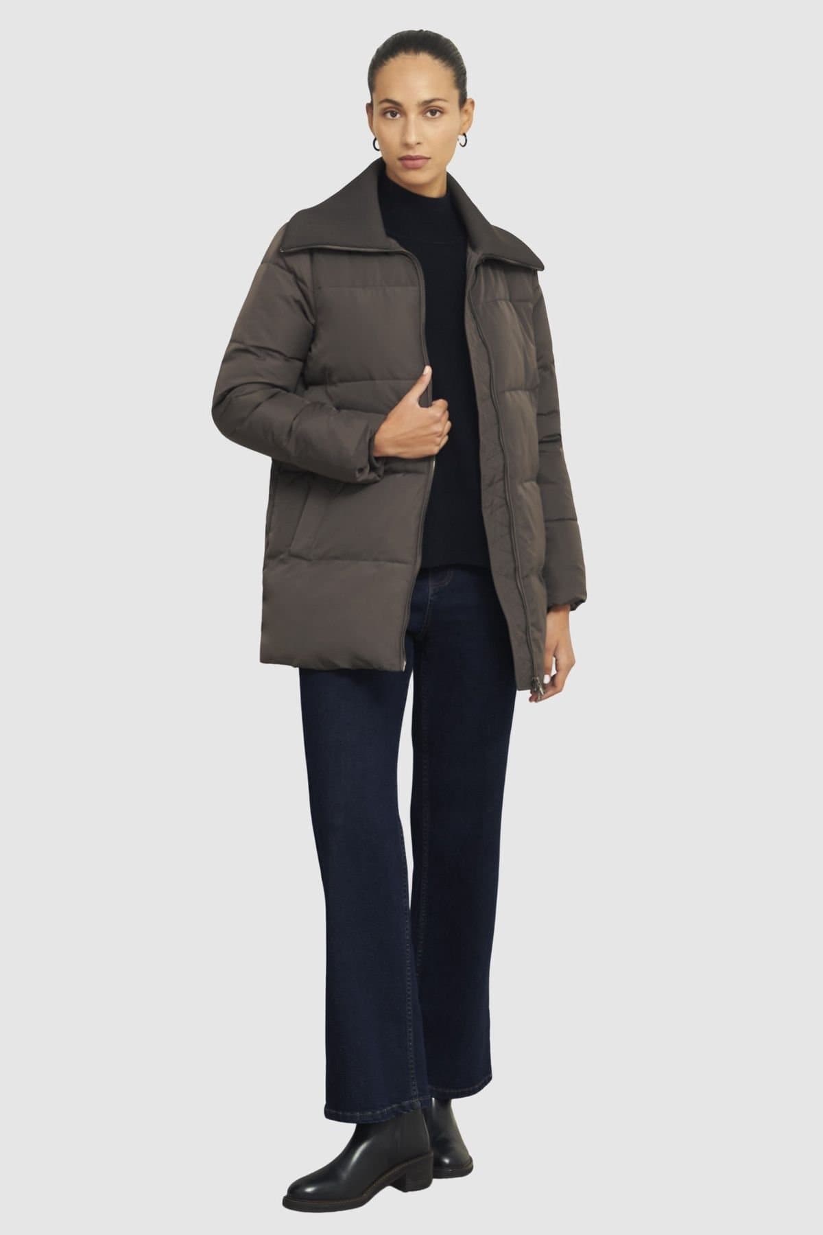 Hobbs London Hobbs London Women's Flora Funnel Collar Puffer Coat in Dark Brown