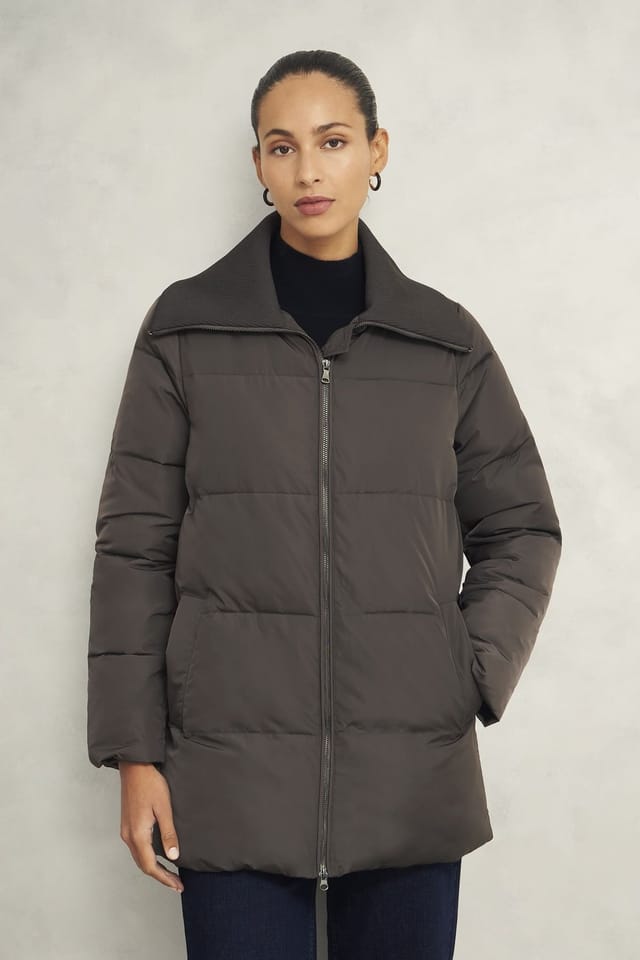 Hobbs London Hobbs London Women's Flora Funnel Collar Puffer Coat in Dark Brown - 3