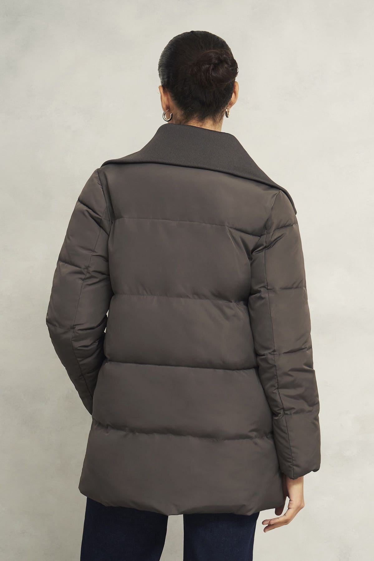 Hobbs London Hobbs London Women's Flora Funnel Collar Puffer Coat in Dark Brown - 4