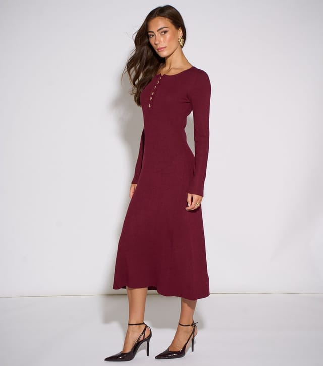 Gini London Women's Dark Red Ribbed Knit Midi Dress Gini London New Look - 3