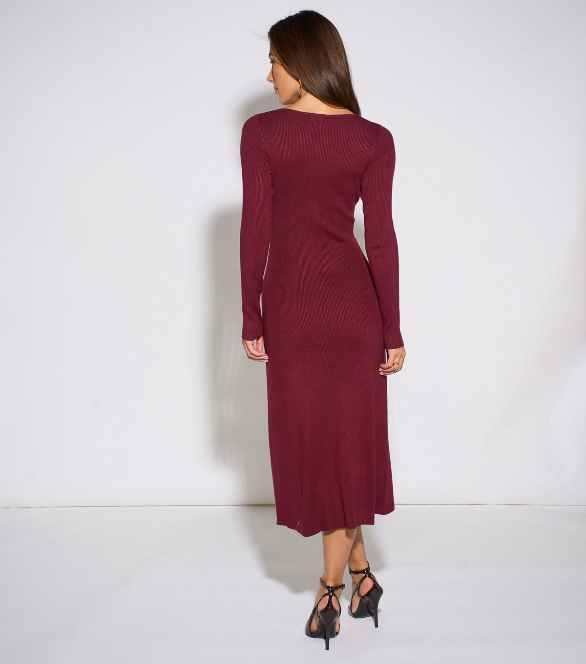 Gini London Women's Dark Red Ribbed Knit Midi Dress Gini London New Look - 4