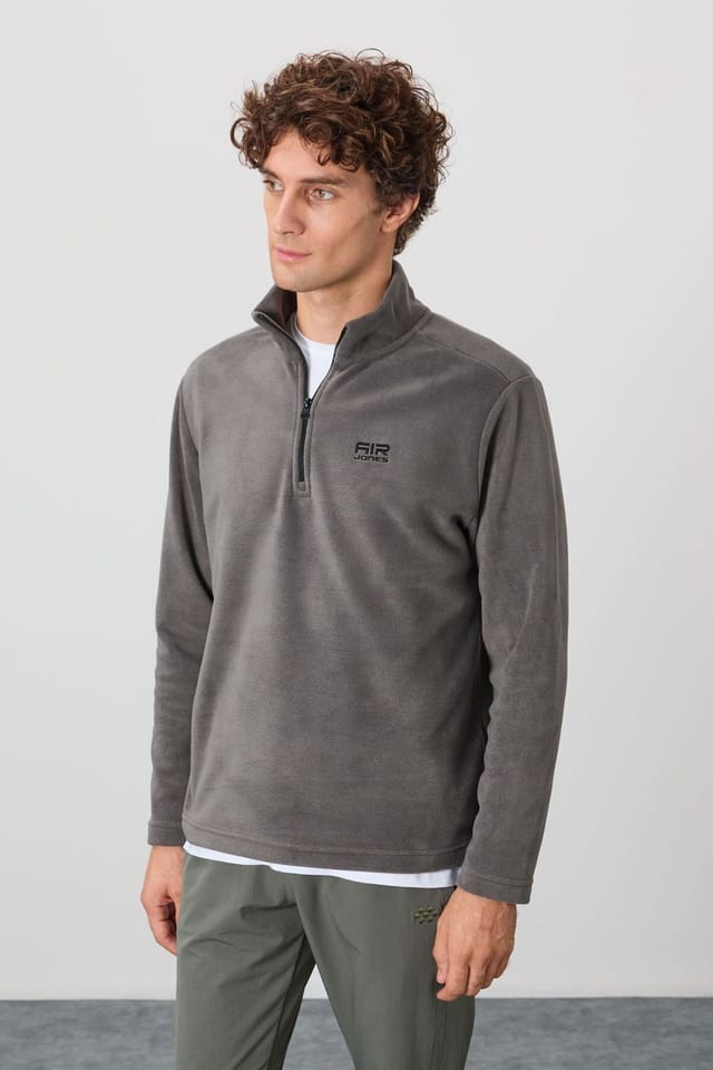 Tommy Life Tommy Life Men's Half-Zip Plush Sweatshirt in Charcoal - 3