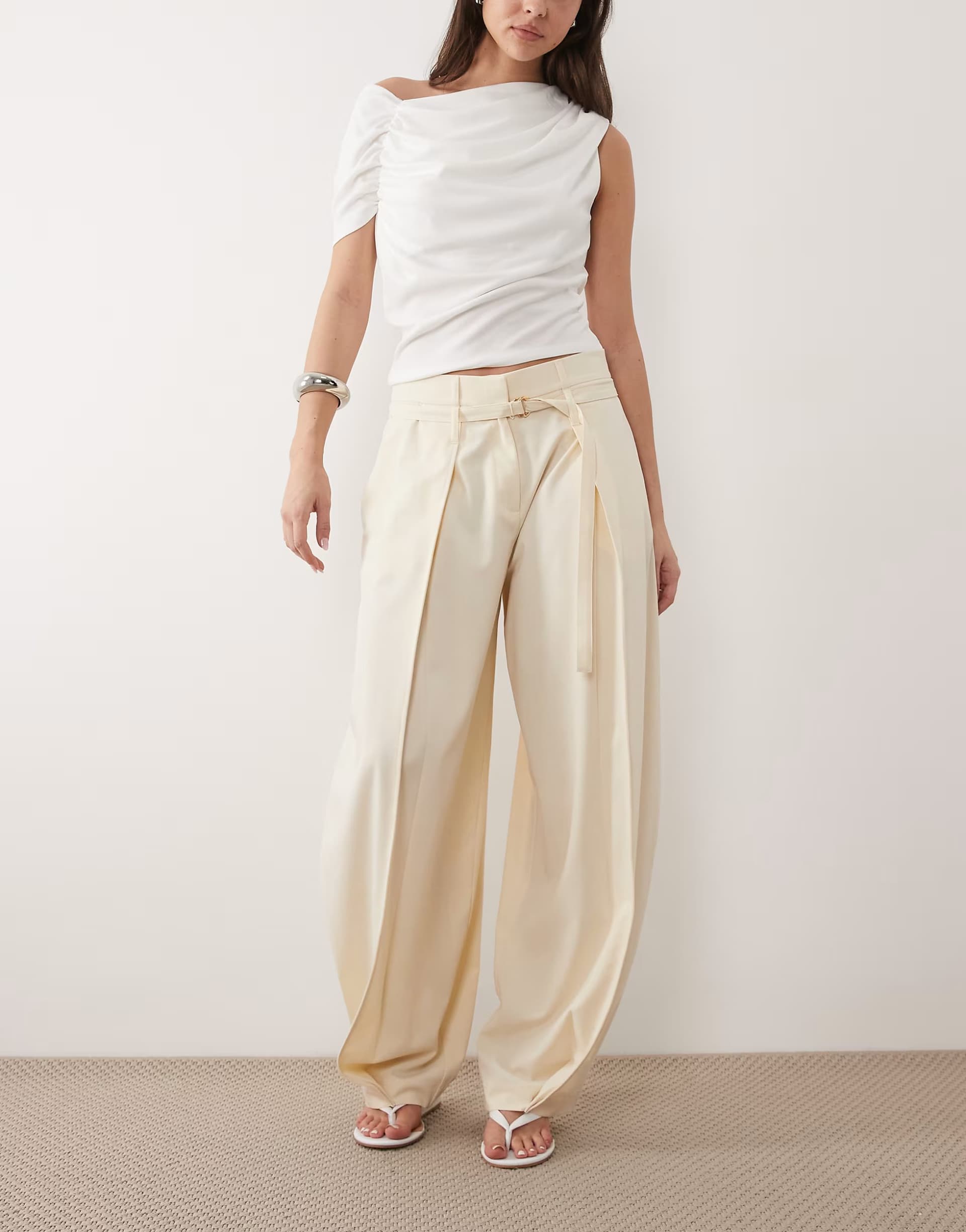 ASOS ASOS DESIGN self belt high waisted barrel trouser in