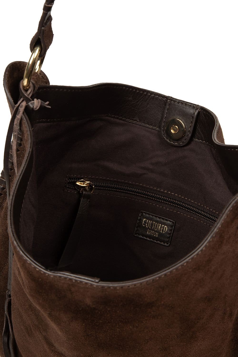 Cultured London Cultured London Women's 'Bonnie' Leather Shoulder Bag in Dark Brown - 4