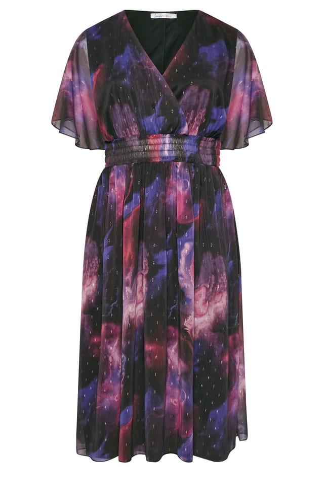 Yours Yours Women's Abstract Print Metallic Midi Dress in Black - 2