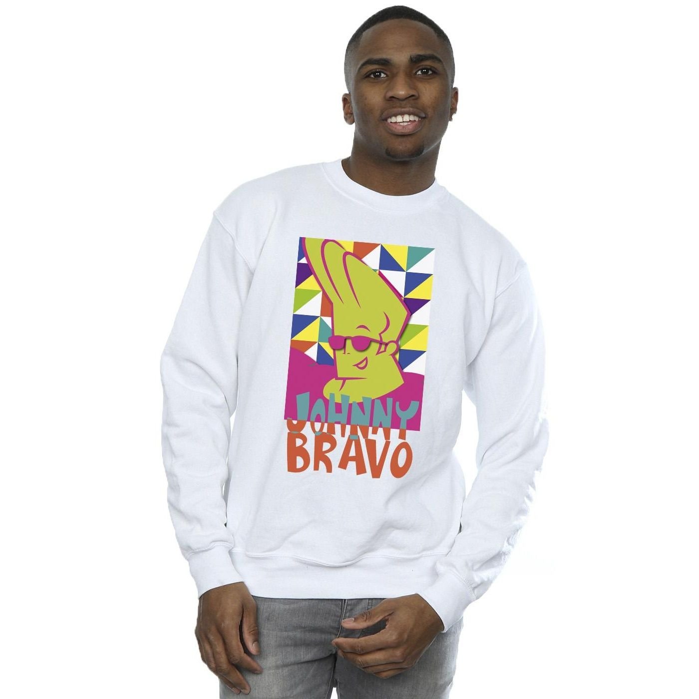 Johnny Bravo Johnny Bravo Men's Multi Triangles Pop Art Sweatshirt in White - 3