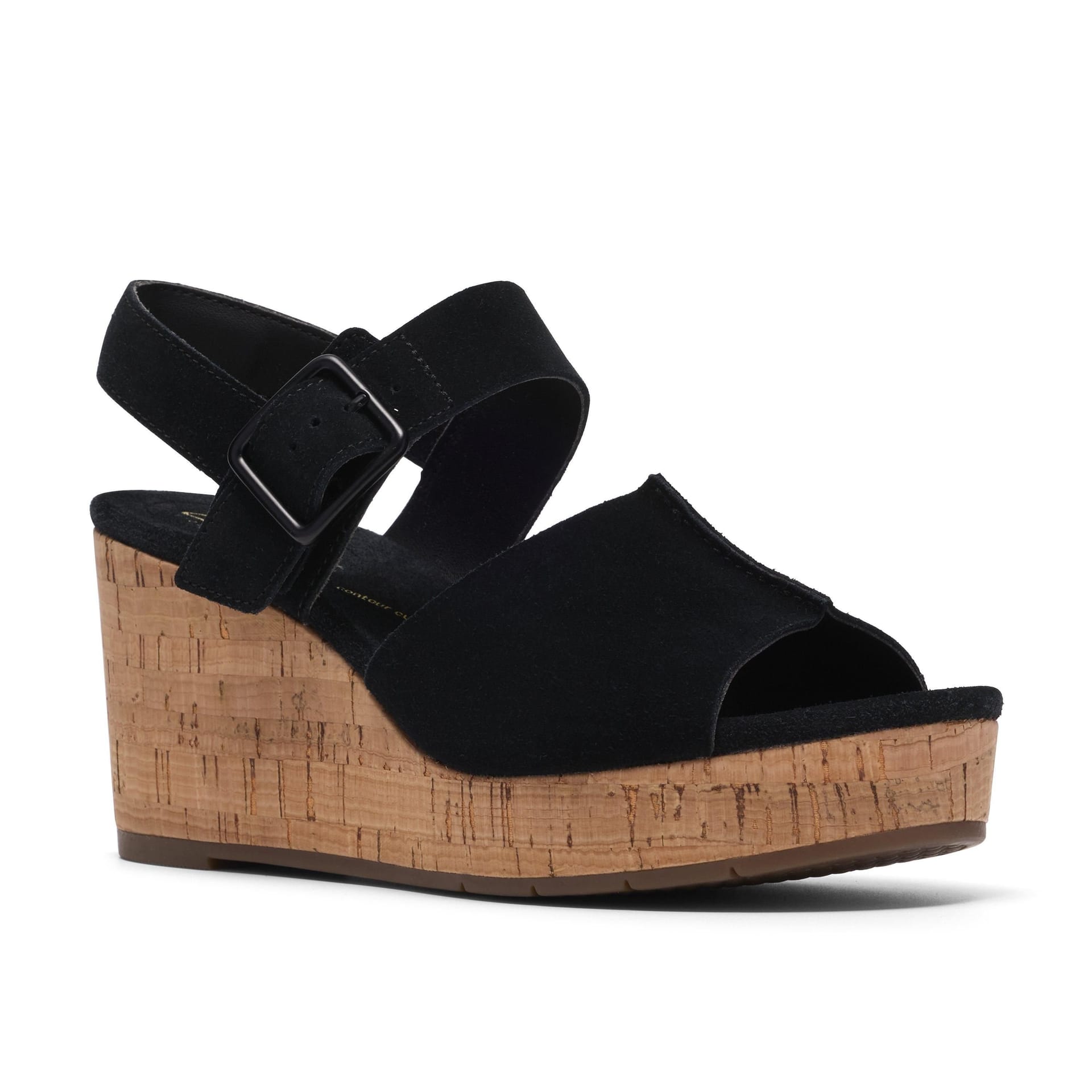 Clarks Clarks Women's Sabina Dream Black Suede Wedge Sandals - 4