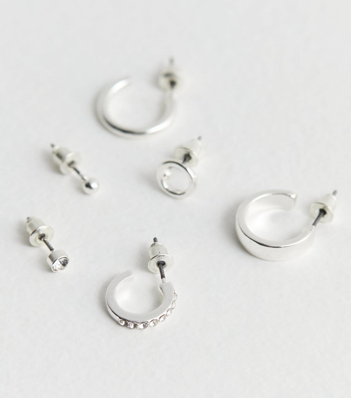 New Look 6 Pack Silver Diamanté Hoop and Stud Earrings New Look - 4