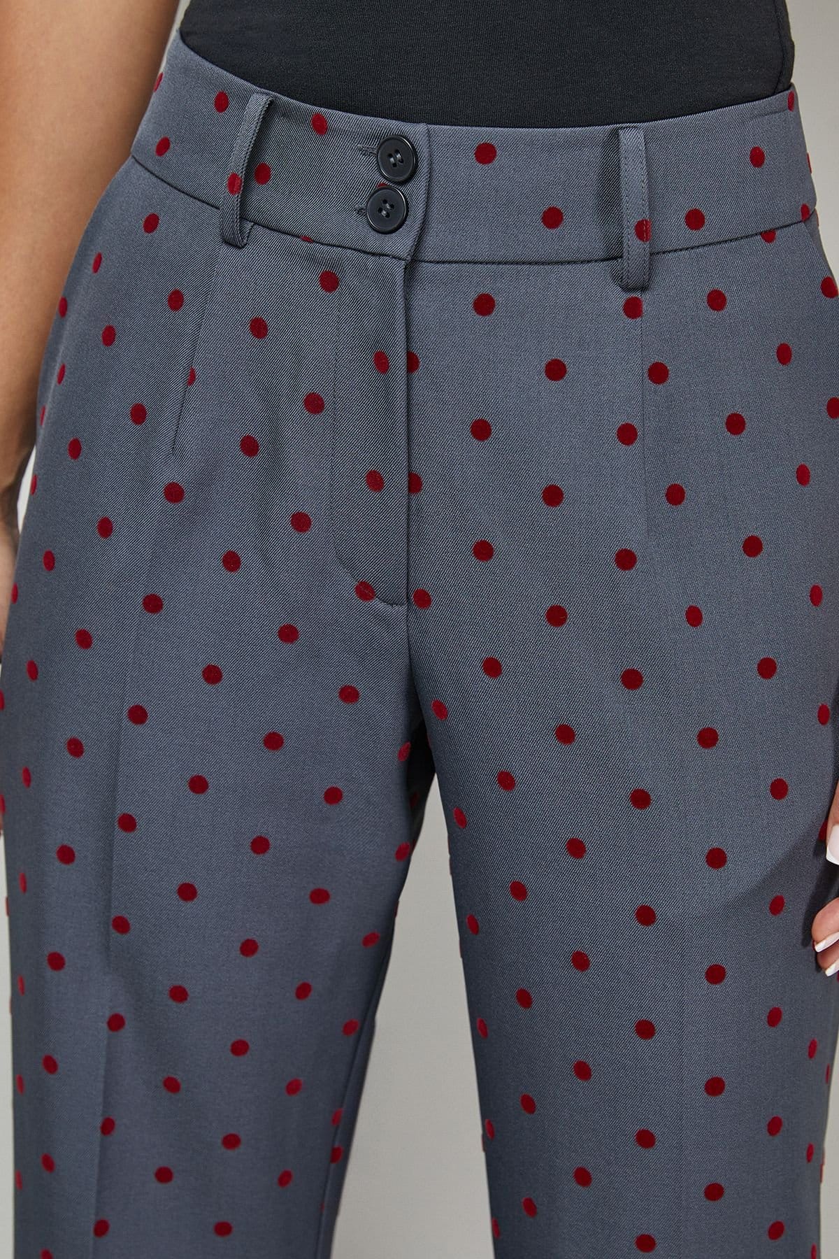 Warehouse Warehouse Women's Burgundy Velvet Polka Dot High Waist Deep Waistband Trouser Co-Ord in Grey - 4