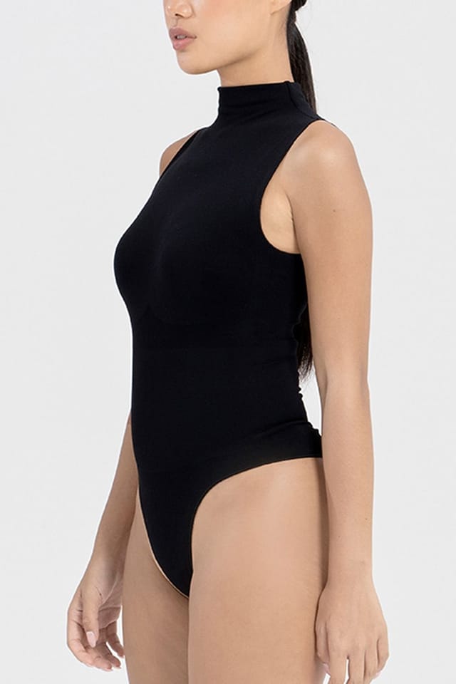 Ruey Ruey Women's Sleeveless Turtleneck Sculpting Bodysuit in Black - 3