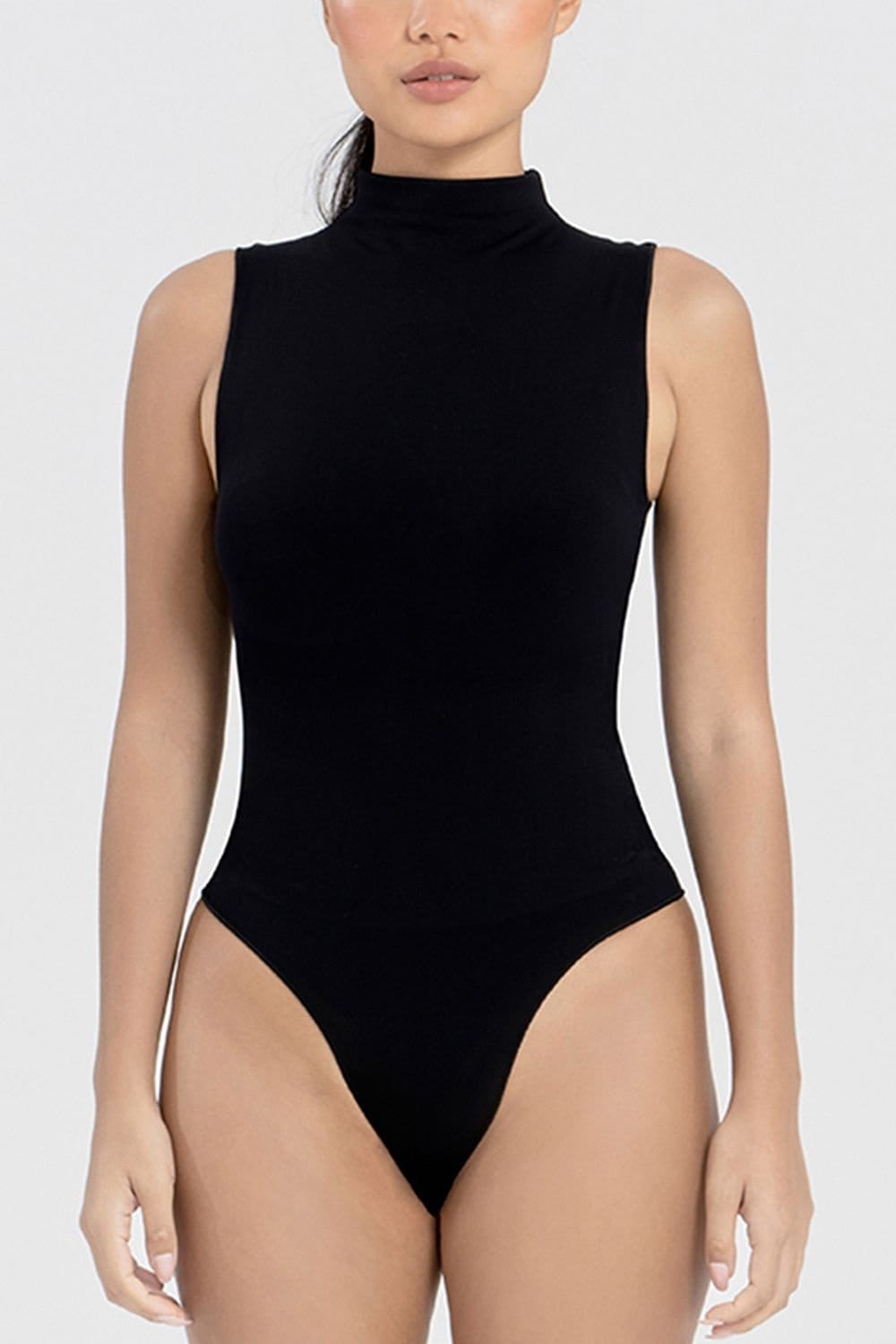 Ruey Ruey Women's Sleeveless Turtleneck Sculpting Bodysuit in Black - 4