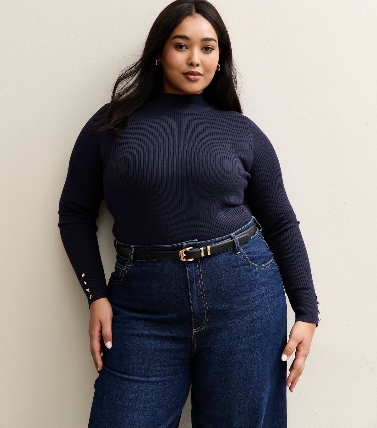 New Look New Look Navy Ribbed High Neck Plus Size Top
