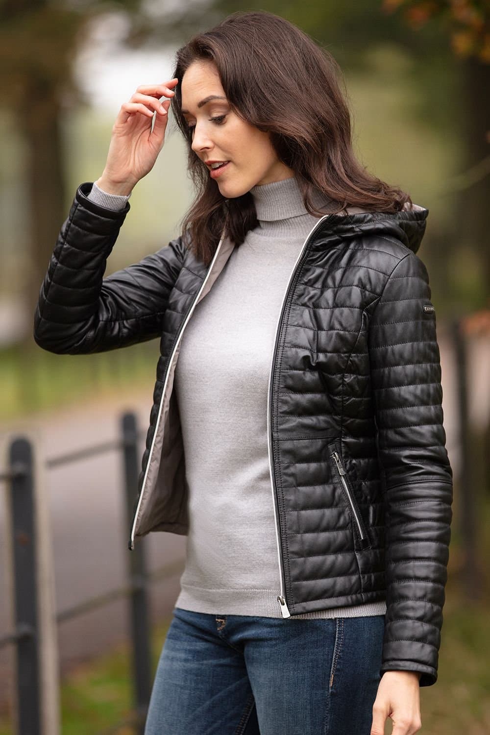 Monomoi Monomoi Women's 'Happy' Black Leather Hooded Jacket