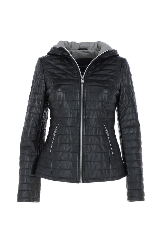 Monomoi Monomoi Women's 'Happy' Real Leather Hooded Jacket in Black - 2