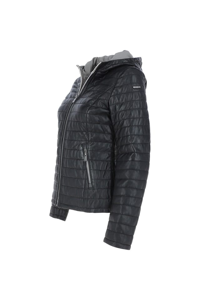 Monomoi Monomoi Women's 'Happy' Real Leather Hooded Jacket in Black - 3