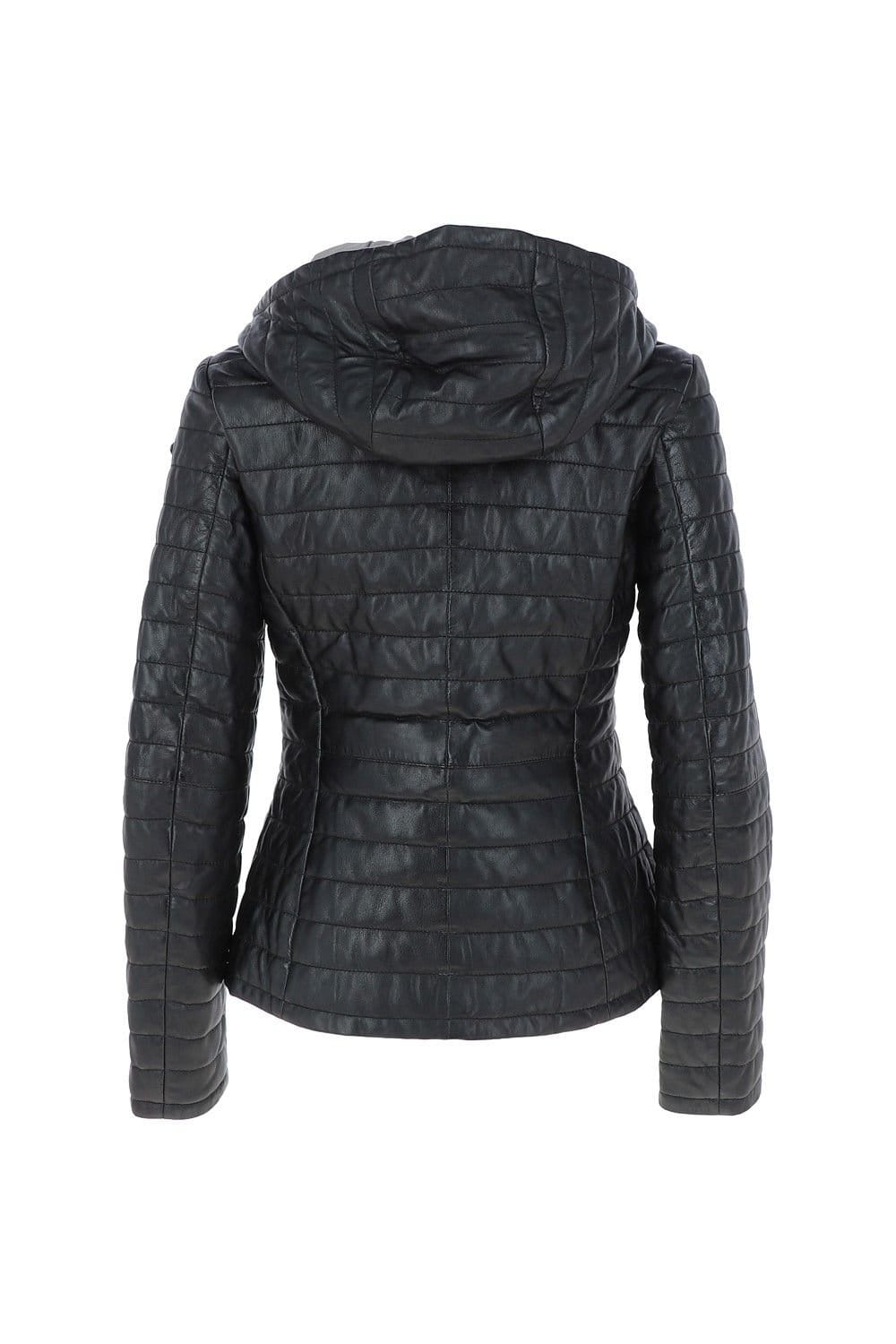 Monomoi Monomoi Women's 'Happy' Real Leather Hooded Jacket in Black - 4
