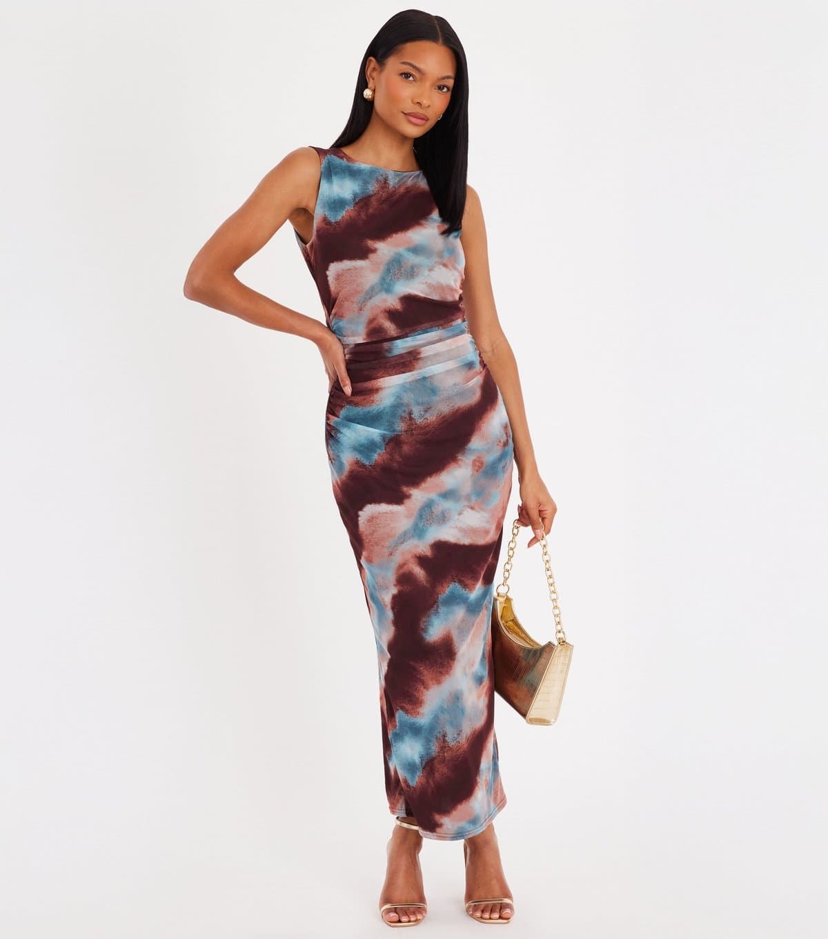 Quiz Women's Brown Marble Print Sleeveless Midaxi Dress Quiz New Look