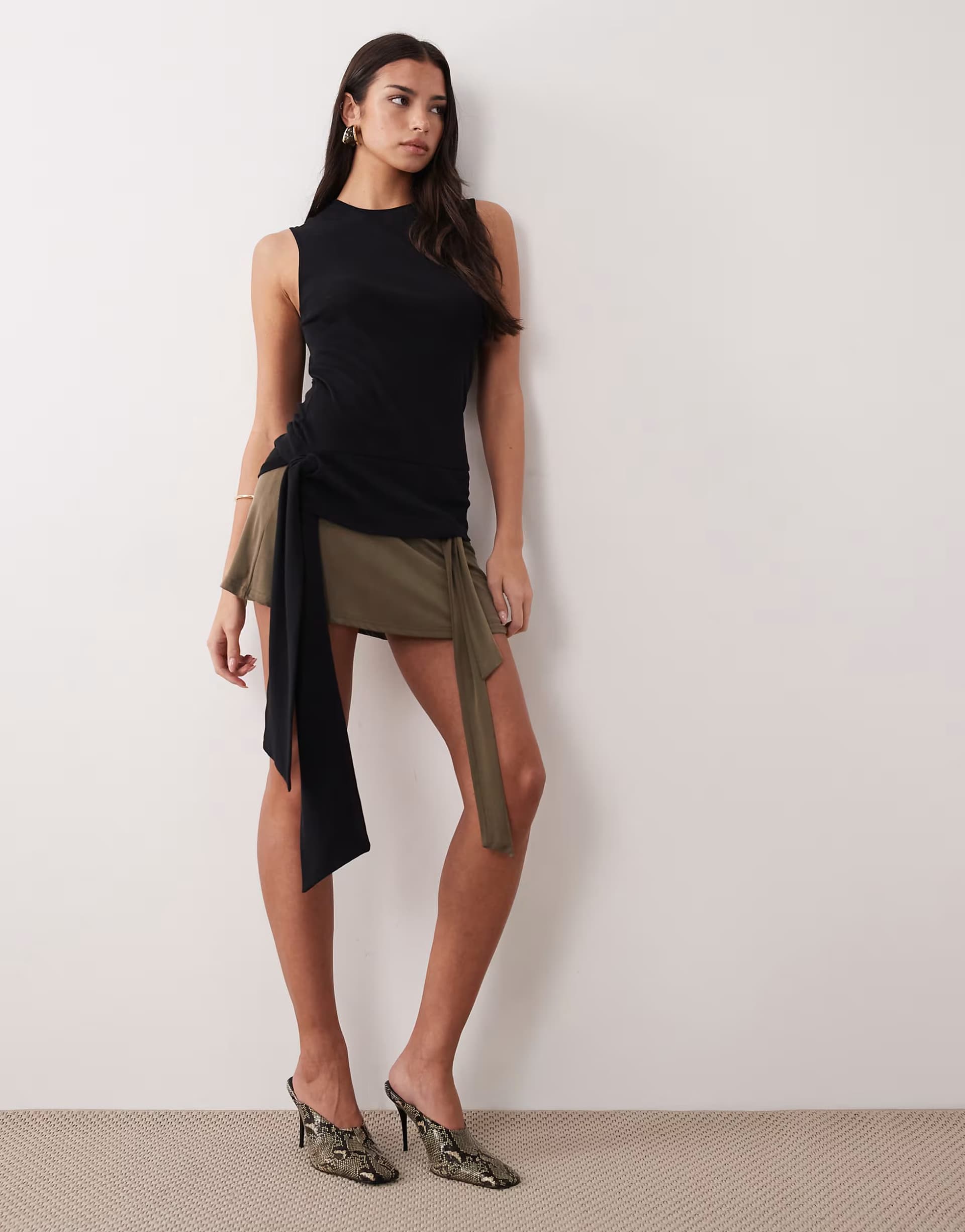 ASOS Mango Capsule 100% cotton knitted tank top with tie detail in black