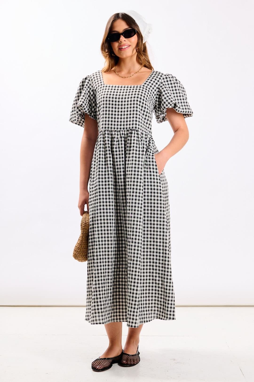 Needs No Label Needs No Label Women's Black Gingham Midi Dress