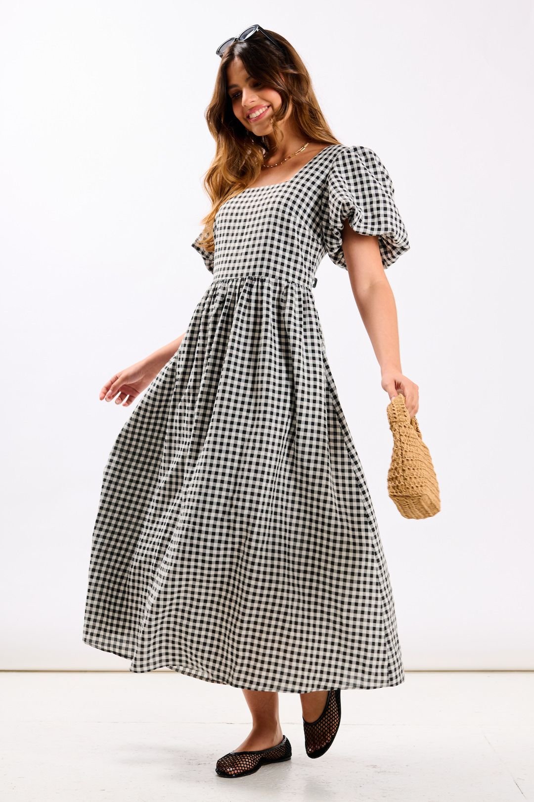 Needs No Label Needs No Label Women's Black Gingham Midi Dress - 4