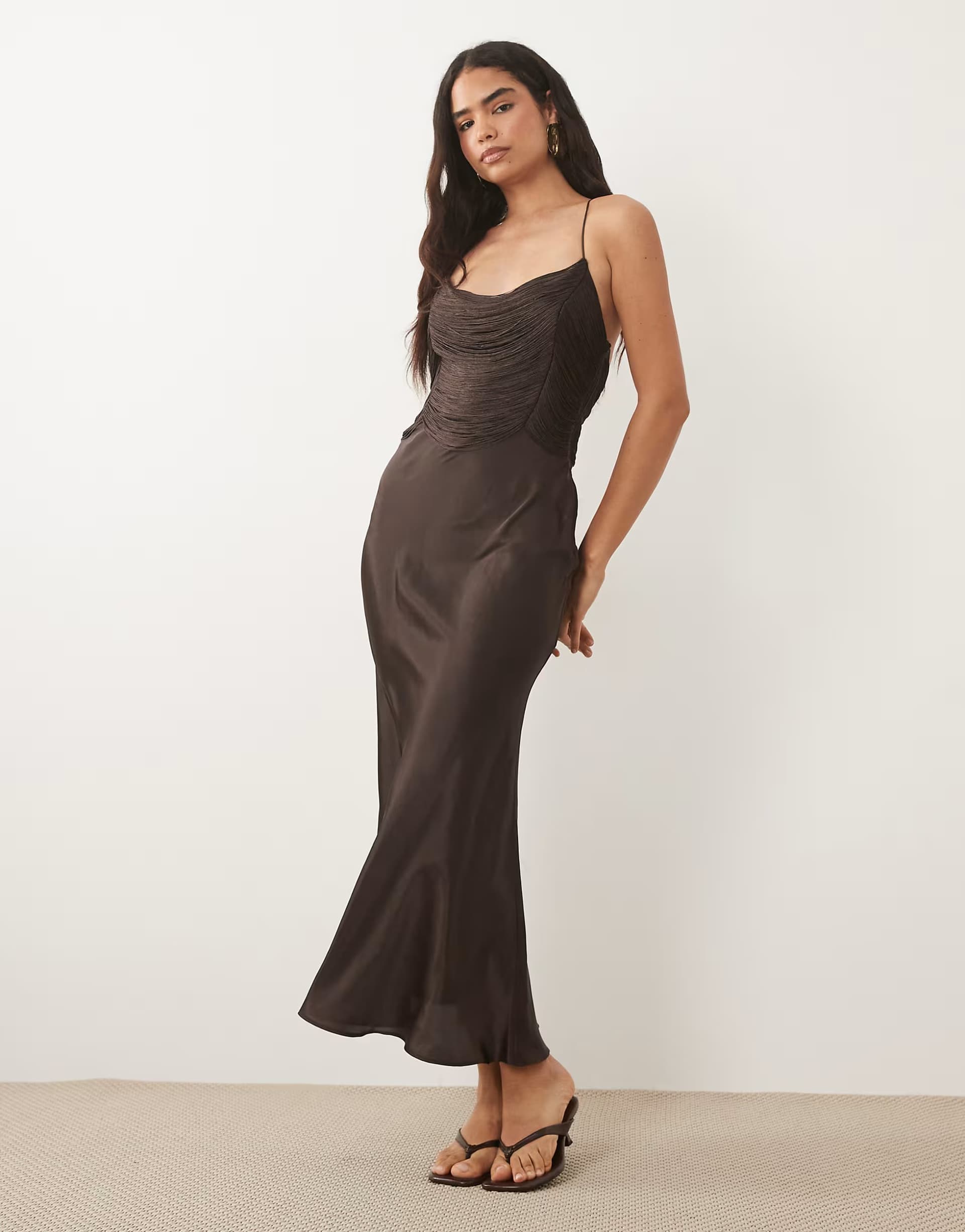ASOS ASOS DESIGN drape fringe cami midi dress in chocolate