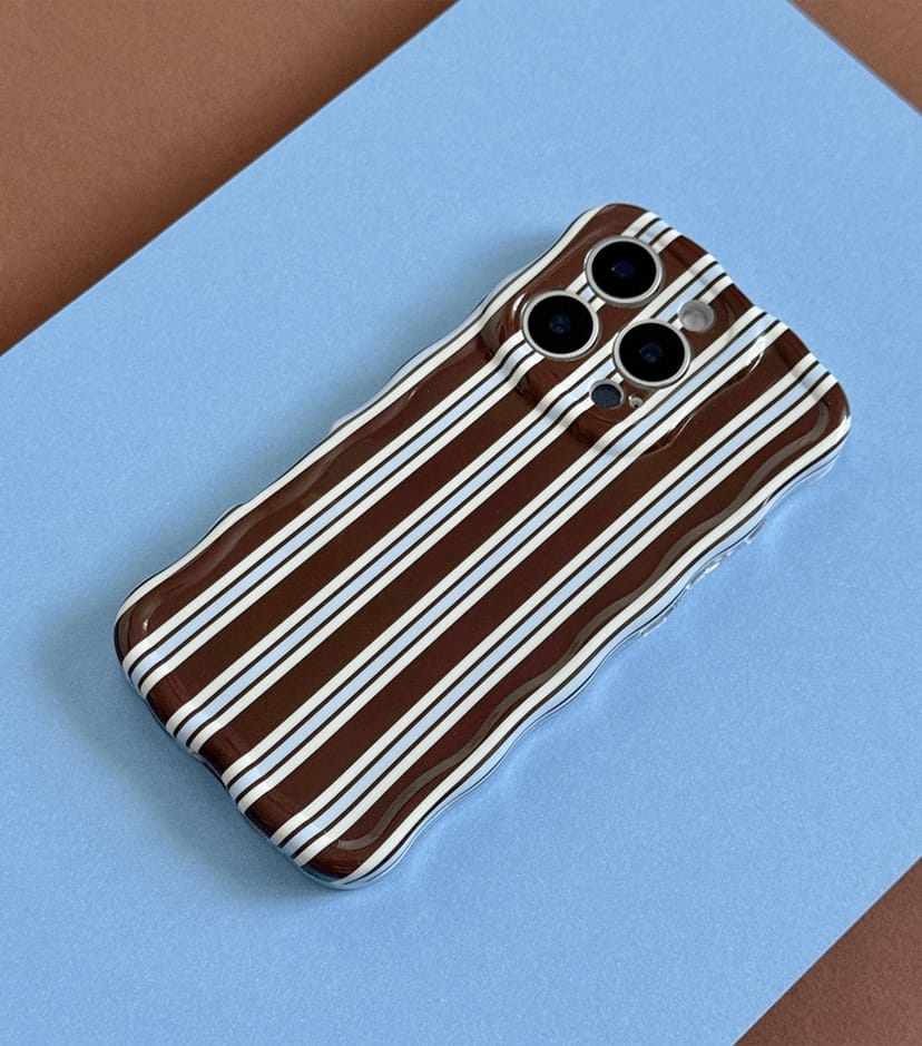 Coconut Lane Brown & Blue Striped Wavy Phone Case Coconut Lane New Look - 1
