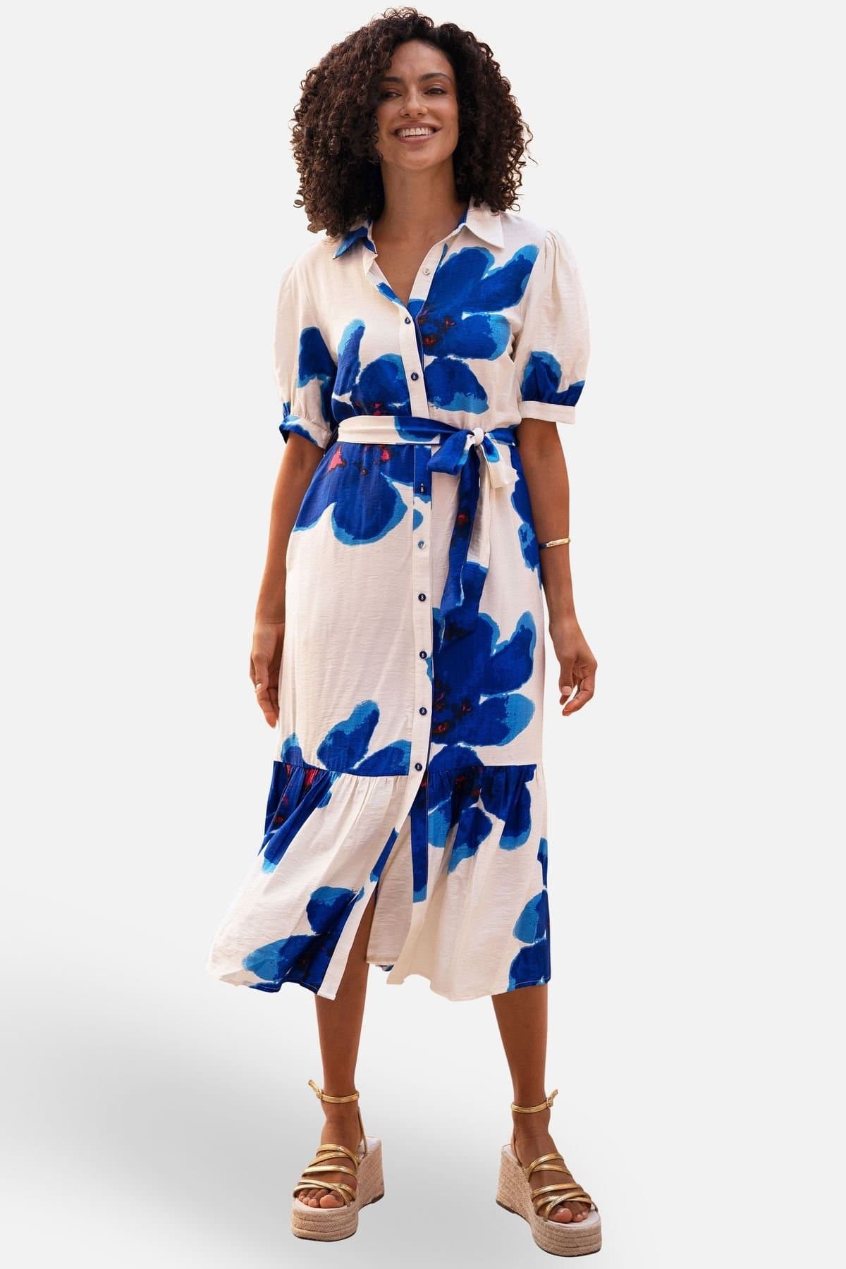 Yumi Yumi Women's Scattered Floral Shirtdress in Bright Blue