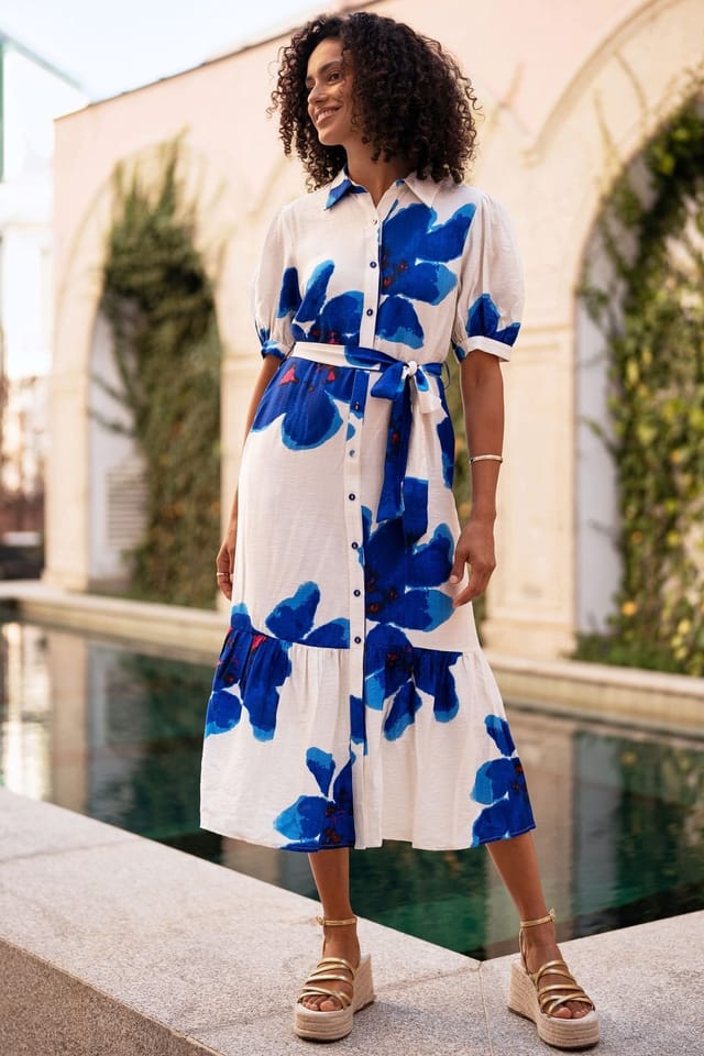 Yumi Yumi Women's Scattered Floral Shirtdress in Bright Blue - 3