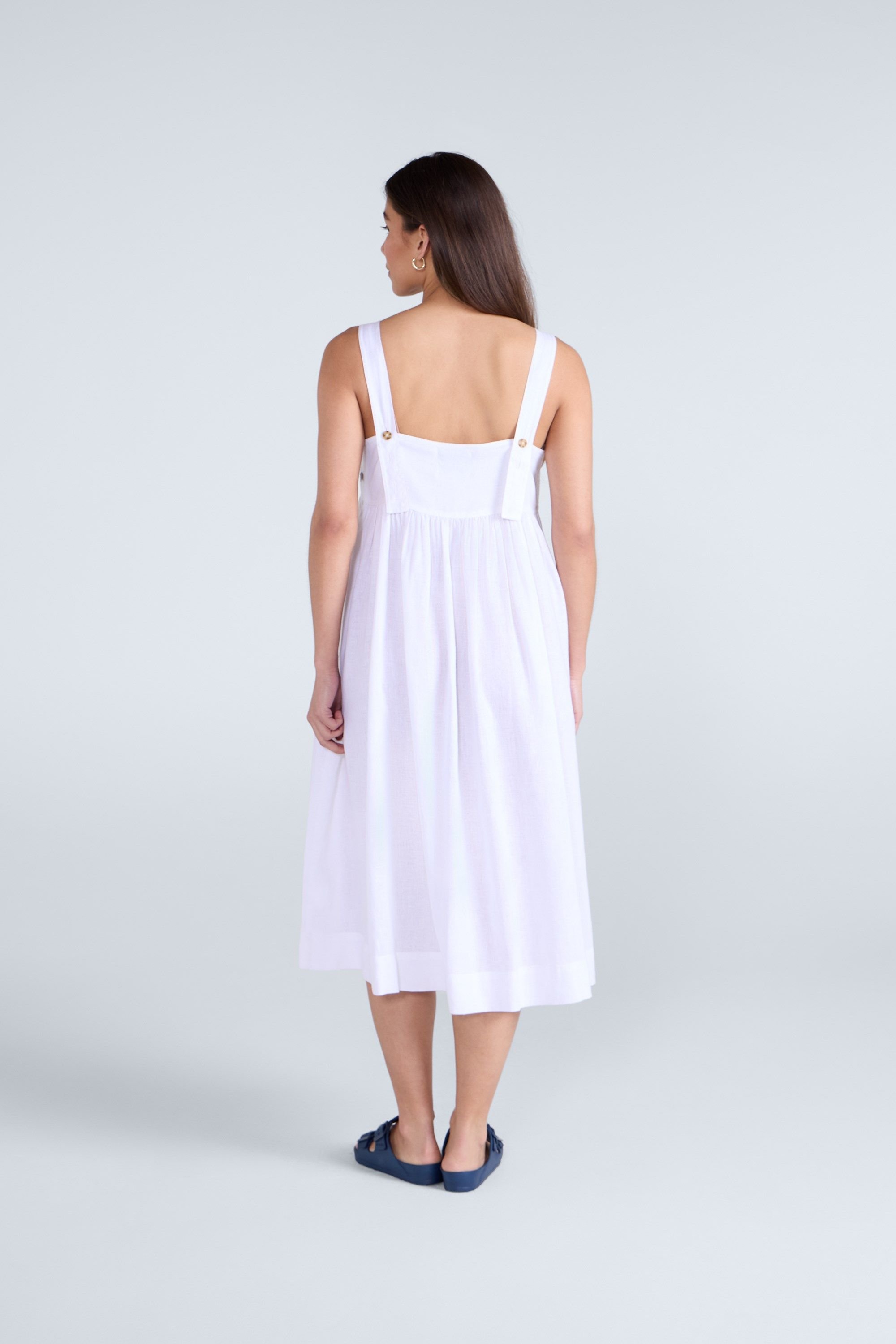 Animal Animal Women's Breathable Lightweight Comfy Linen Midi Dress in White - 2