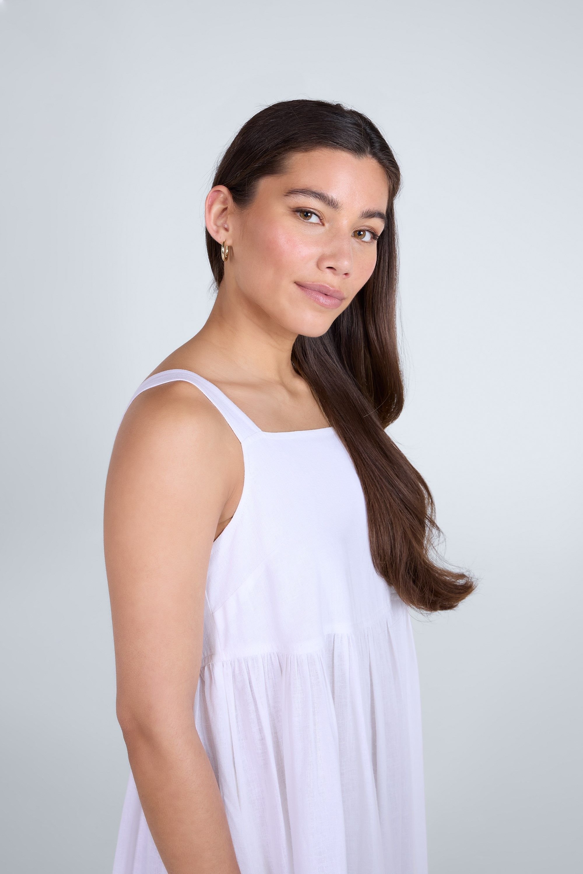 Animal Animal Women's Breathable Lightweight Comfy Linen Midi Dress in White - 3