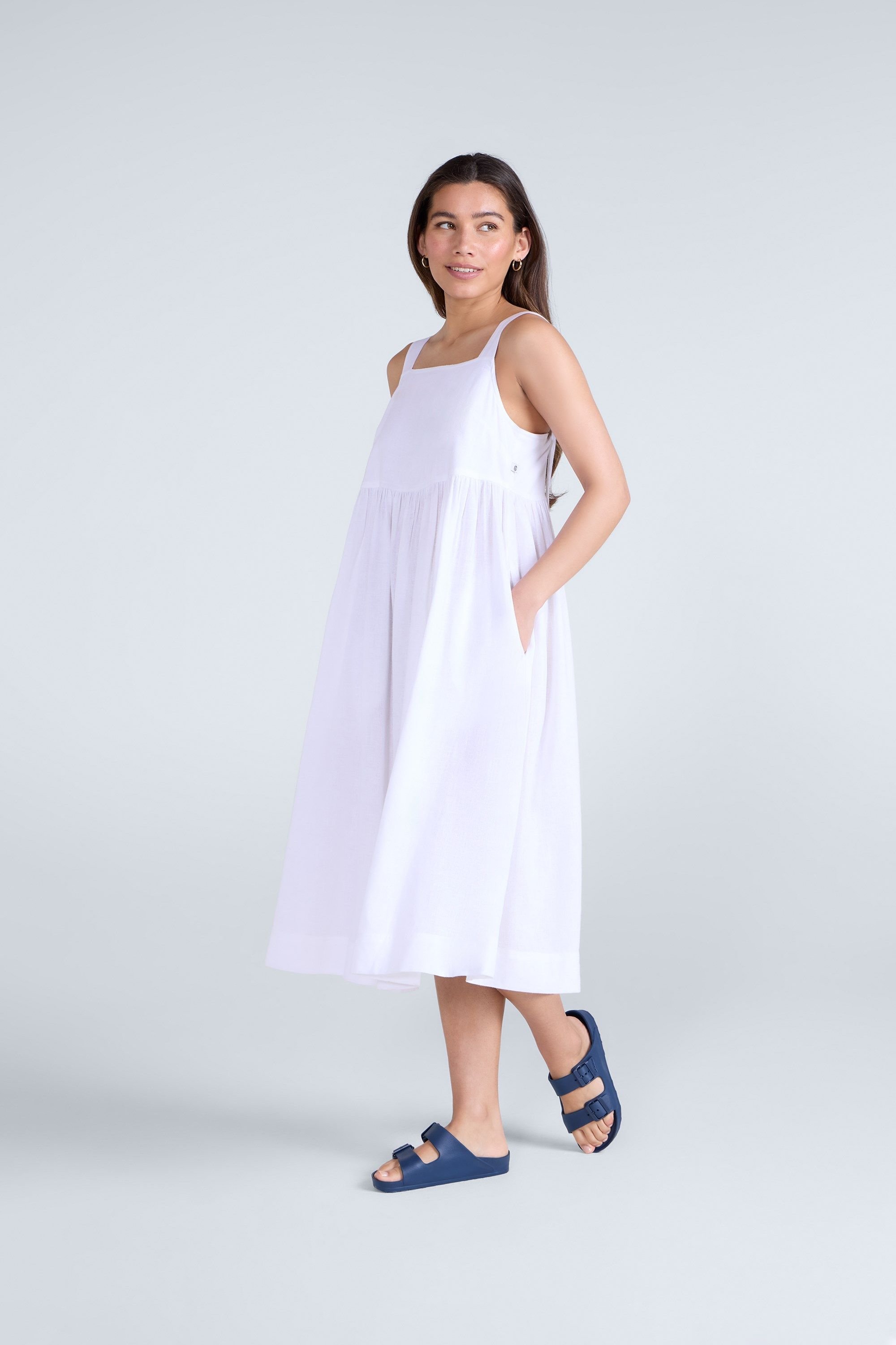 Animal Animal Women's Breathable Lightweight Comfy Linen Midi Dress in White - 4