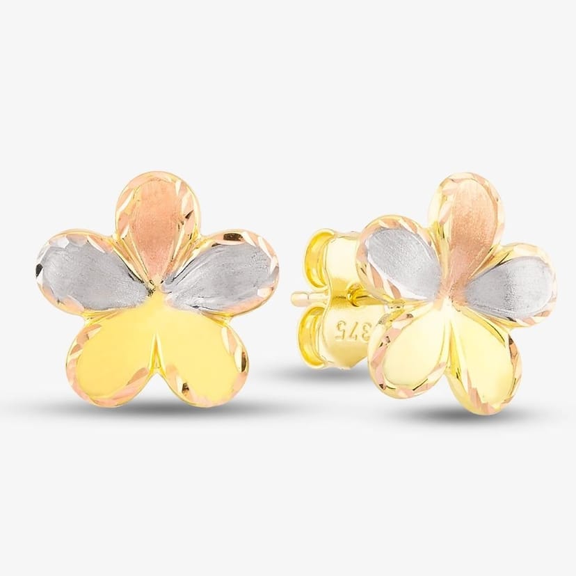 T.H.Baker T.H.Baker Women's 9ct Three Colour Gold Flower Stud Earrings GER34-MC - 1