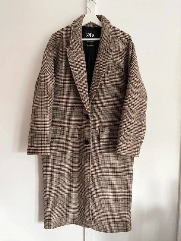 Zara ZARA Brown Multi Heavy Oversized Houndstooth Mix Coat Women’s Size L - 1