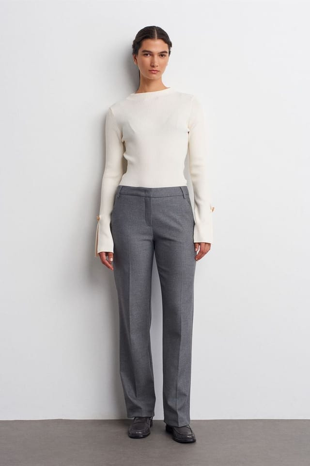 Dilvin Dilvin Women's Low-waist Straight-leg Crepe Trousers in Charcoal - 3