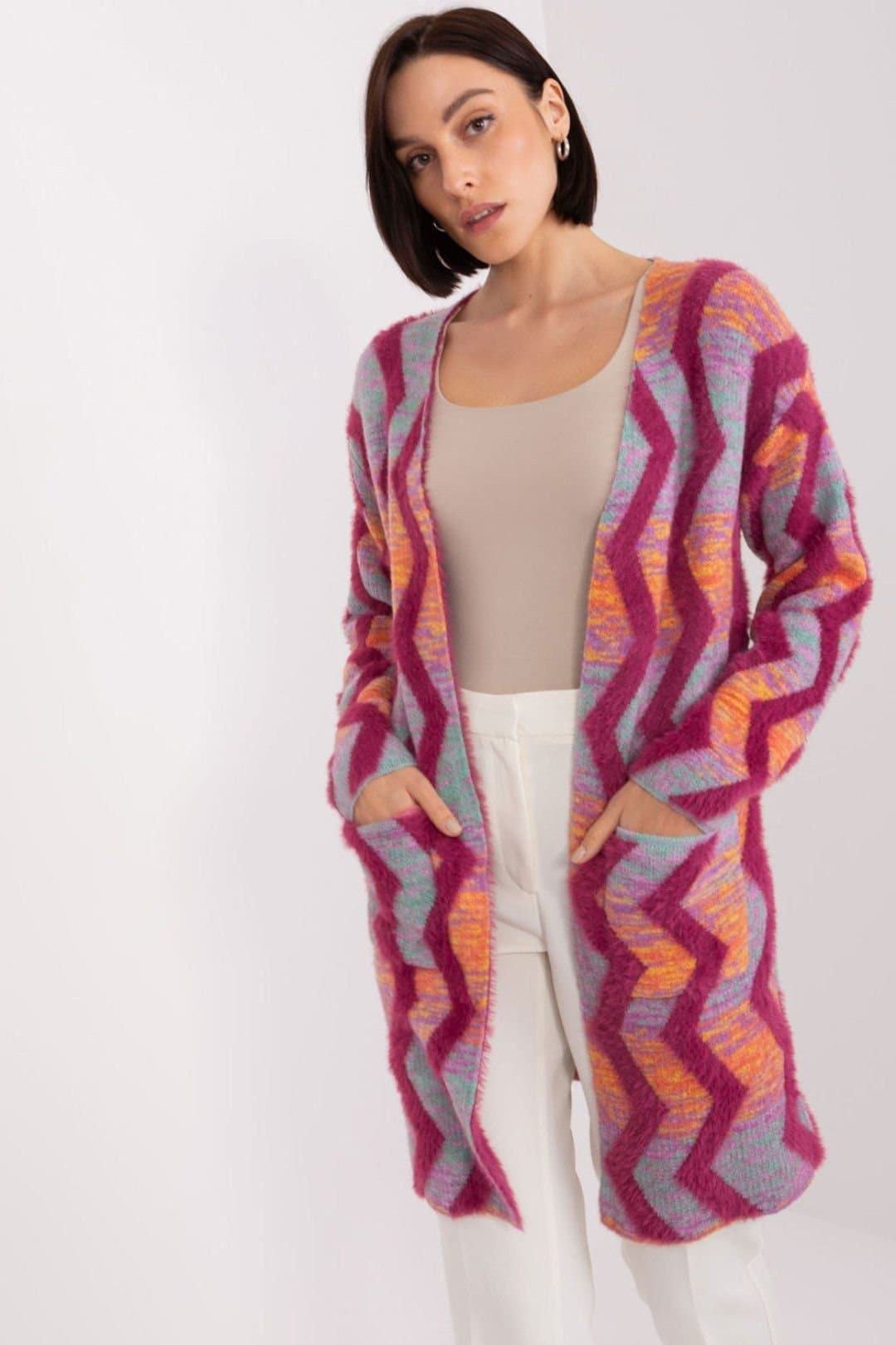 Love Lace Love Lace Women's Geometric Pattern Soft Long Sleeve Cardigan in Pink