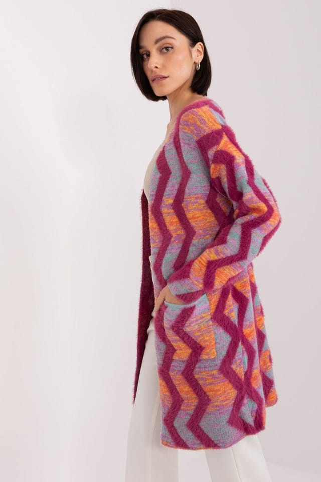 Love Lace Love Lace Women's Geometric Pattern Soft Long Sleeve Cardigan in Pink - 2