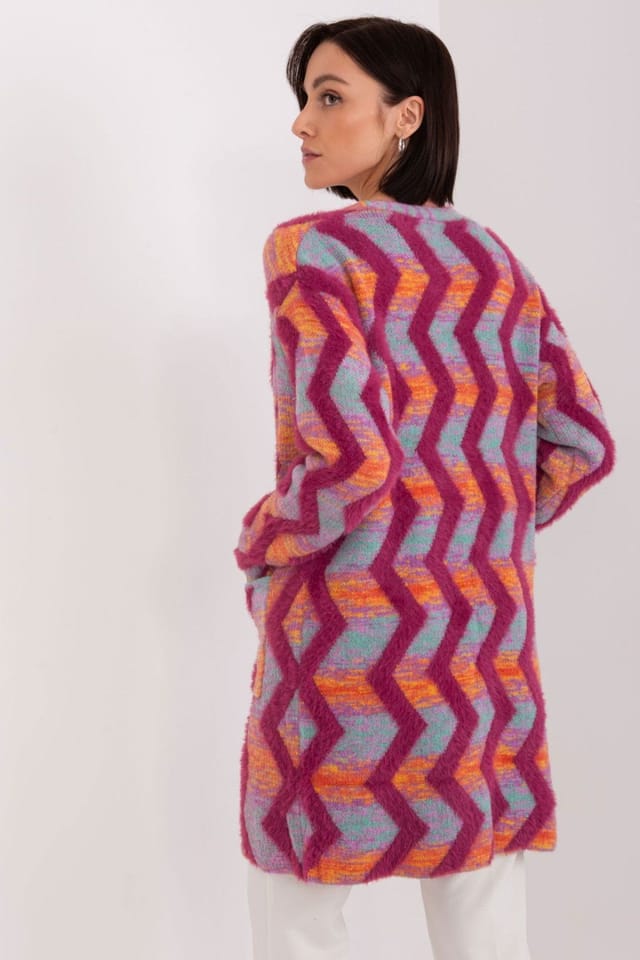 Love Lace Love Lace Women's Geometric Pattern Soft Long Sleeve Cardigan in Pink - 3