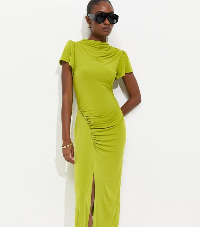 New Look Women's Bright Green Ruched Short Sleeve Midi Dress New Look - 3