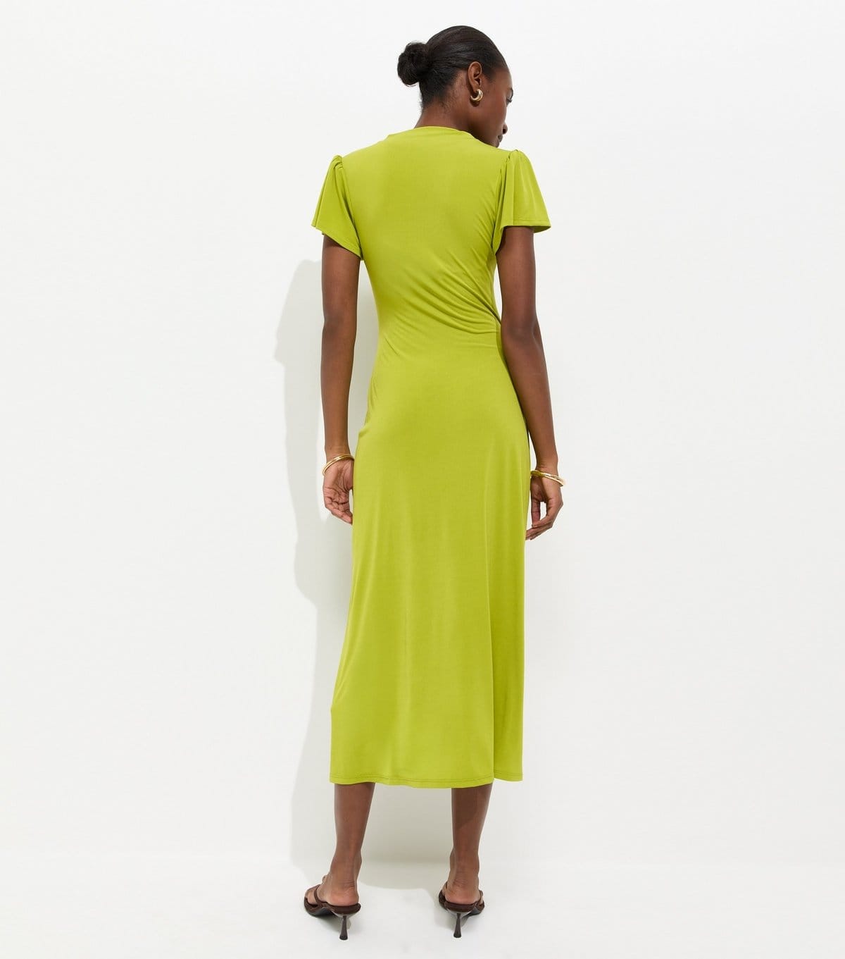 New Look Women's Bright Green Ruched Short Sleeve Midi Dress New Look - 4
