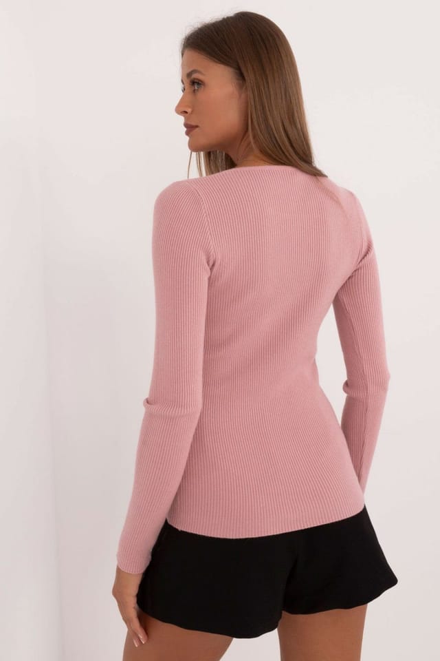 Love Lace Love Lace Women's Ribbed Viscose Blend Button Front Sweater in Pink - 3