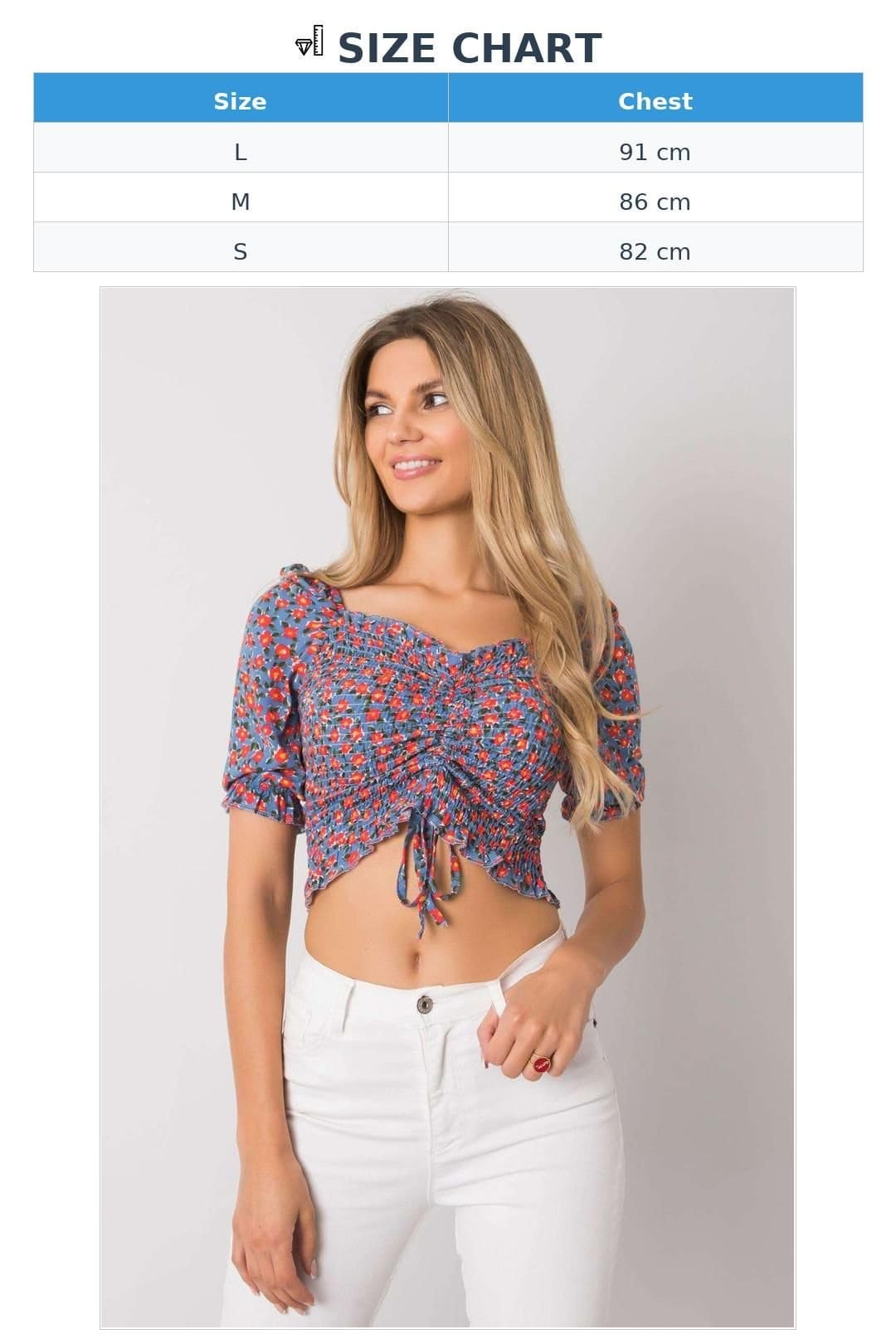 Love Lace Love Lace Women's Short Fitted V Neck Blouse with Creases in Blue - 4