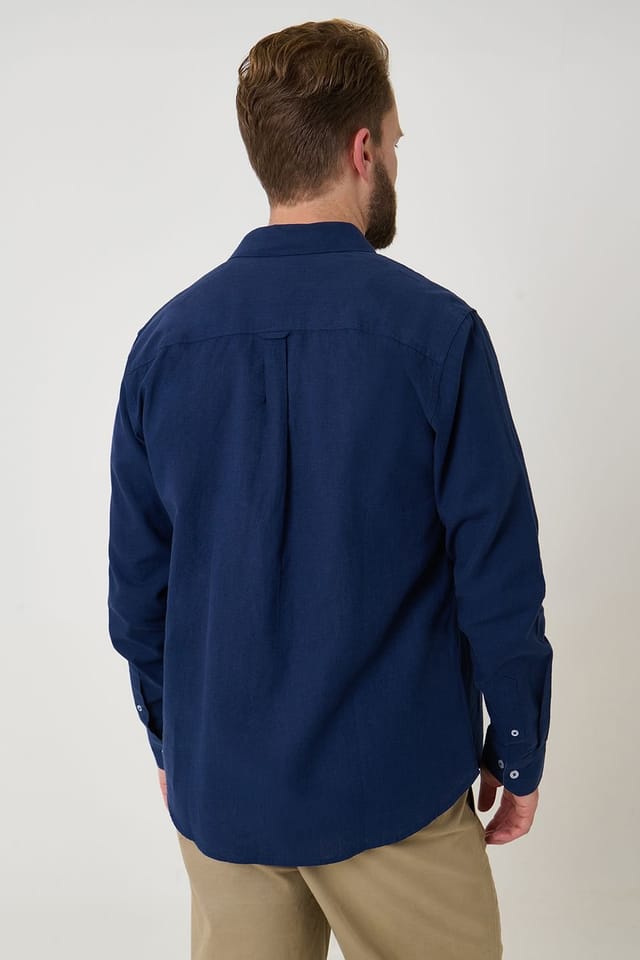 Saltwell Saltwell Men's Linen Rich Long Sleeve Shirt in Navy - 2