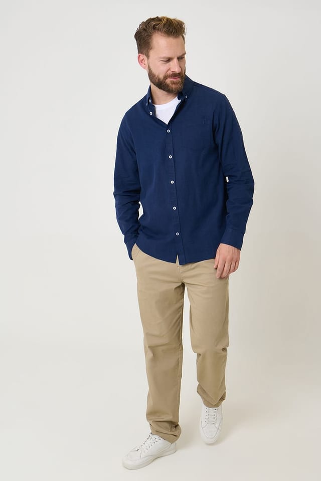 Saltwell Saltwell Men's Linen Rich Long Sleeve Shirt in Navy - 3